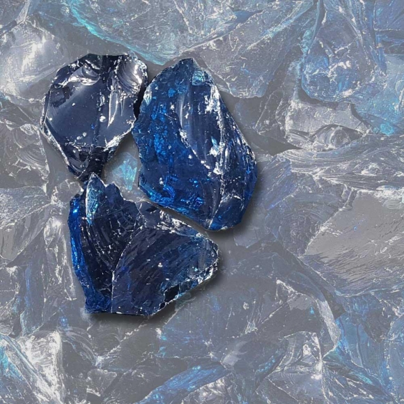 Mustersteine der 
Glasbrocken blau