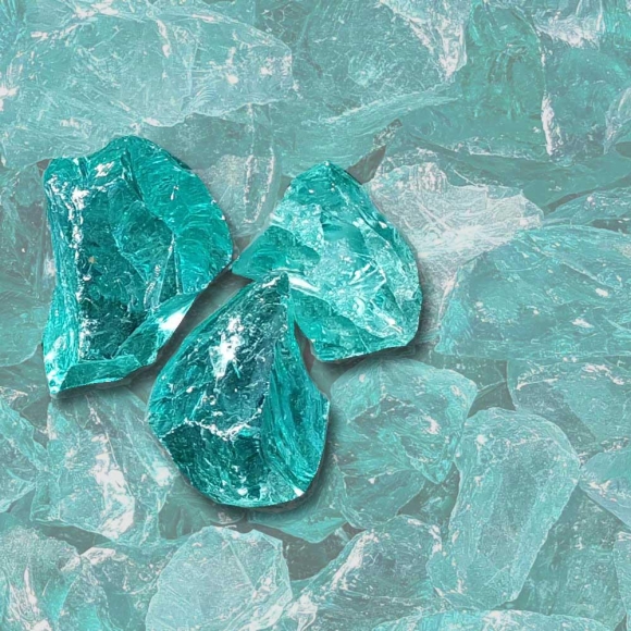 Mustersteine der Glasbrocken türkis