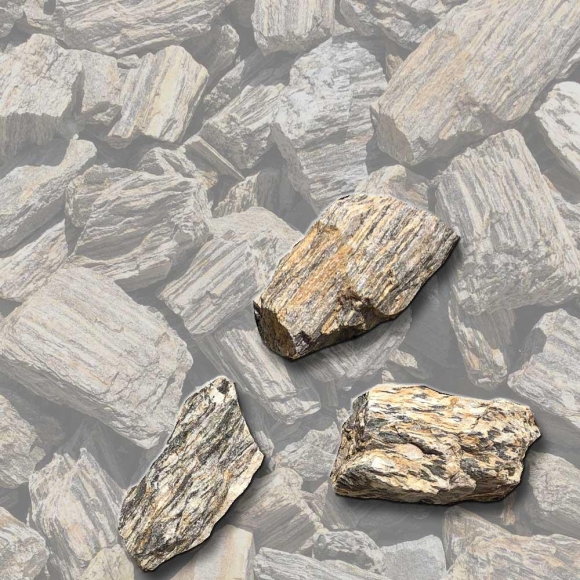 Mustersteine der 
Gabionenfüllung Gneis grau/beige geadert