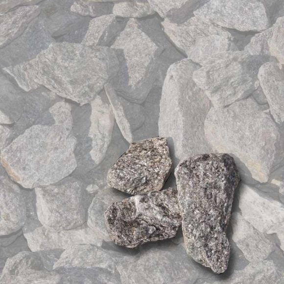 Mustersteine der 
Gabionenfüllung Gneis silber