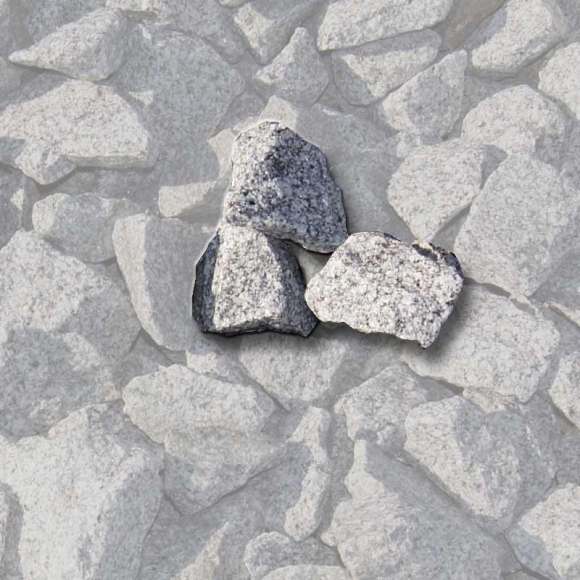 Mustersteine der 
Gabionenfüllung Granit hellgrau