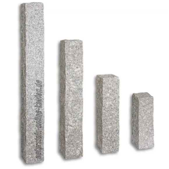 Granit Palisaden hellgrau G603 – 12 x 12 cm  gespalten und gespitzt