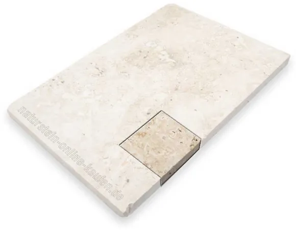 Handmuster von Terrassenplatten Travertin Classic | naturstein-online-kaufen.de
