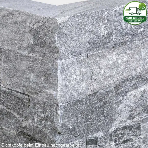 Mauersteine aus BIASCA Gneis – silbergrau-linierter Naturstein