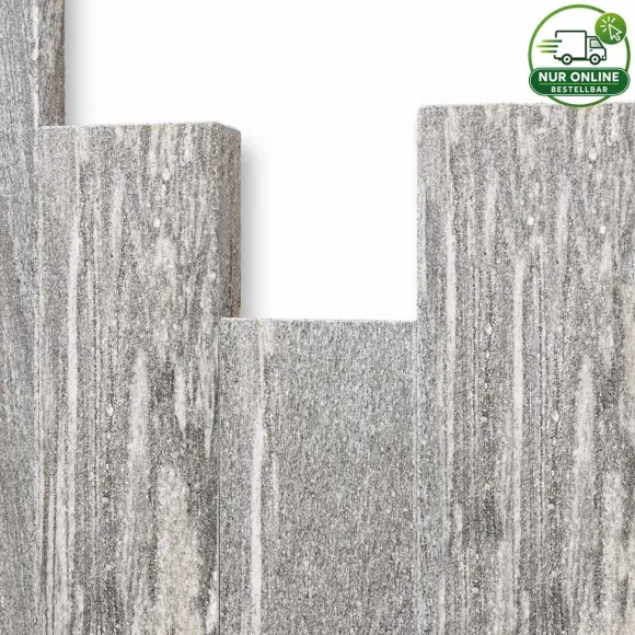 Palisaden aus BIASCA Gneis – silbergrau-linierter Naturstein für Garten und Außenbereich