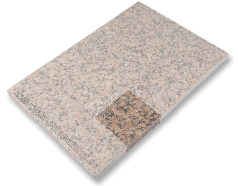 Handmuster von Terrassenplatten Granit rot