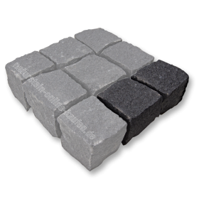 Muster der Pflastersteine
 schwedischer Granit schwarz 8x11 cm