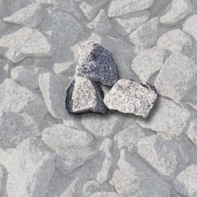 Mustersteine der 
Gabionenfüllung Granit hellgrau
