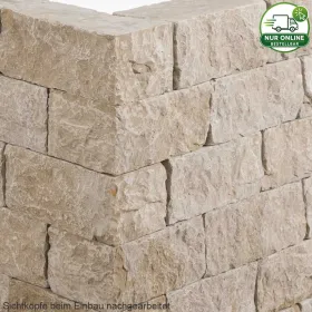 ORELLO CREMA Mauersteine ANTICO aus cremebeigem Kalkstein der Türkei, spaltraue Sichtflächen, Format 15x20x30-60cm